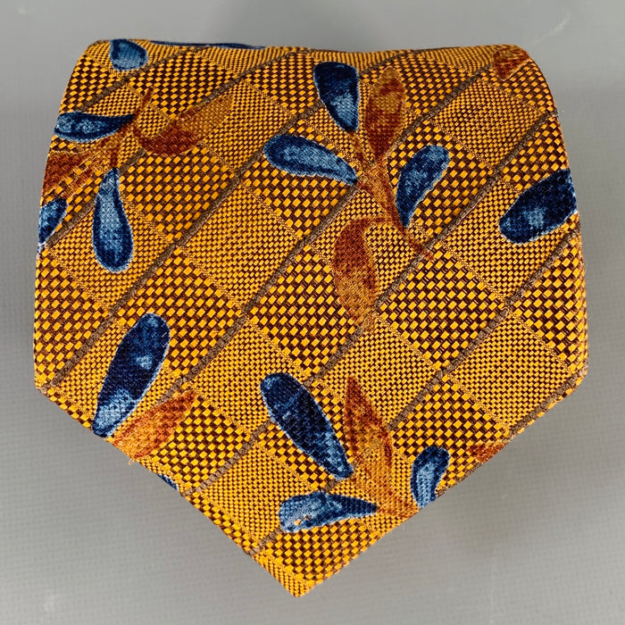 ERMENEGILDO ZEGNA Gold Blue Textured Silk Tie