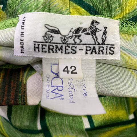 HERMES Legging en Lycra Tissé Vert Jaune Taille Élastique Taille 42