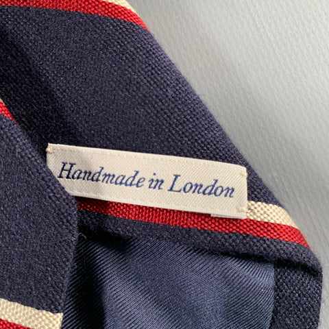 DRAKES LONDON Navy White & Red Diagonal Stripe Cotton Blend Tie