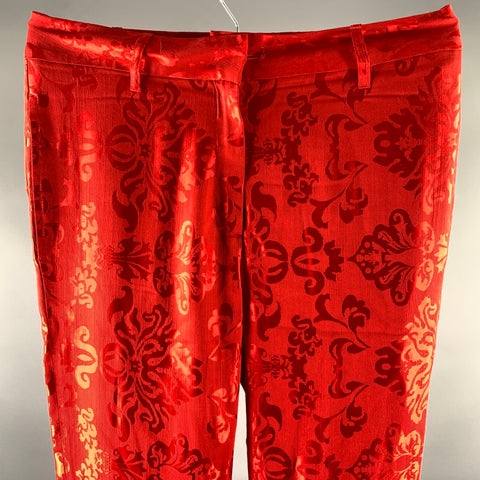 ANN DEMEULEMEESTER Size 34 Red Rayon Silk Floral Wide Leg Dress Pants