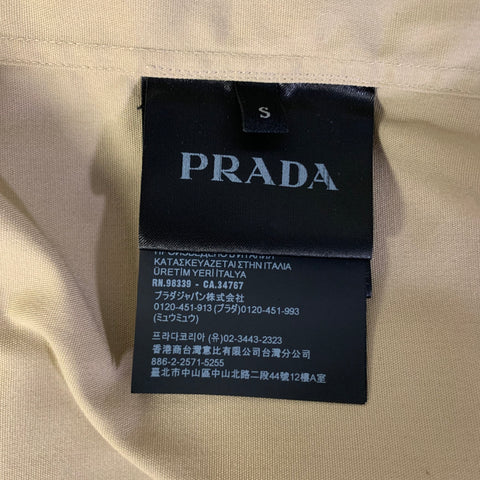 PRADA Size S Khaki Polyester Cotton Zip Up Short Sleeve Shirt