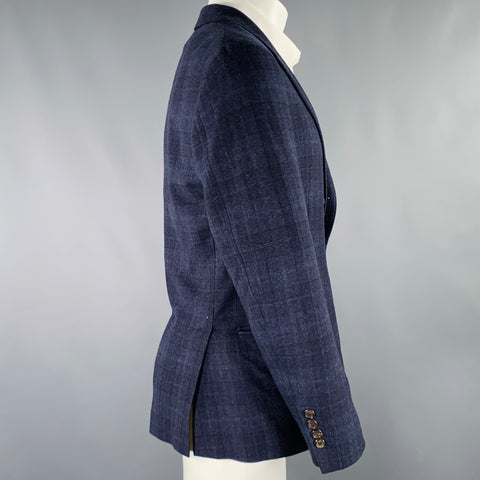 BRUNELLO CUCINELLI Size 38 Navy Grey Plaid Notch Lapel Sport Coat