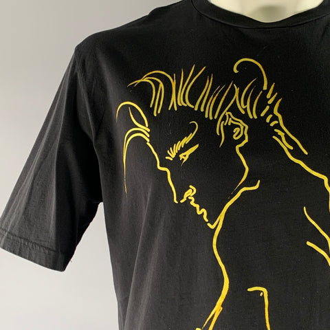 MOSCHINO Size XXL Black Yellow Graphic Cotton Crew Neck T shirt