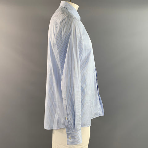 VALENTINO Size L Blue Black & White Stripe Cotton Button Up Long Sleeve Shirt