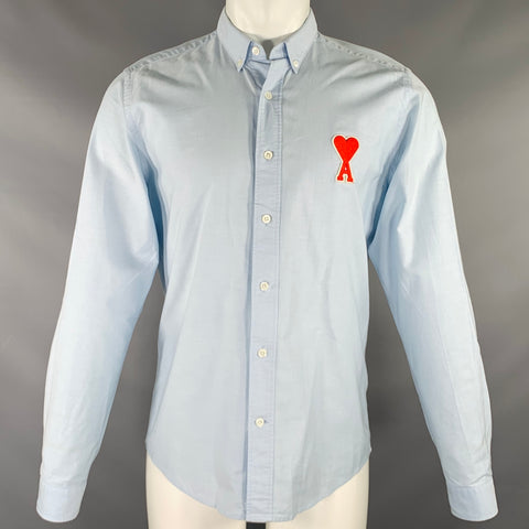 AMI by ALEXANDRE MATTIUSSI Size S Light Blue Red Patch Cotton Long Sleeve Shirt