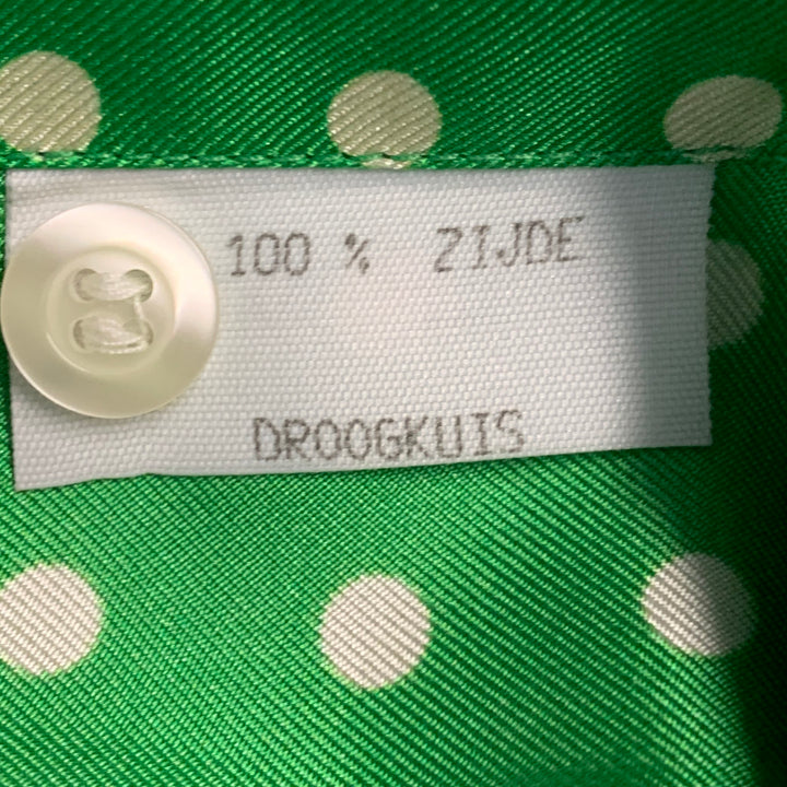 WALTER VAN BEIRENDONCK SS20 Size S Green Cream Polka Dot Silk Twill Long Sleeve Shirt