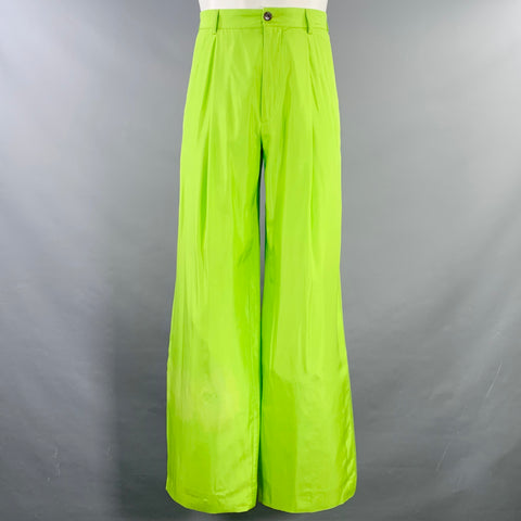 DRIES VAN NOTEN Size S Neon Green Silk Cotton Notch Lapel Suit