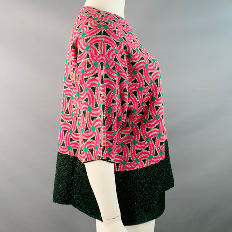 DRIES VAN NOTEN Size L Pink Green Black Cotton Blend Abstract Pullover
