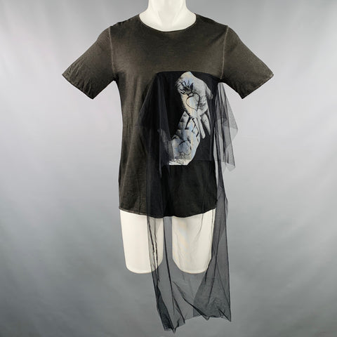 NOSTRASANTISSIMA Size XS Grey Charcoal Print Cotton Tulle T-shirt