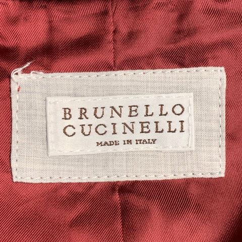 BRUNELLO CUCINELLI Size 40 Navy Red Twill Linen Snaps Jacket