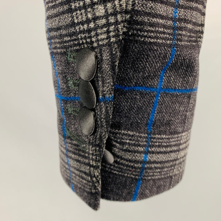 DSQUARED2 Size 40 Black Grey Plaid Cotton Blend Peak Lapel Sport Coat