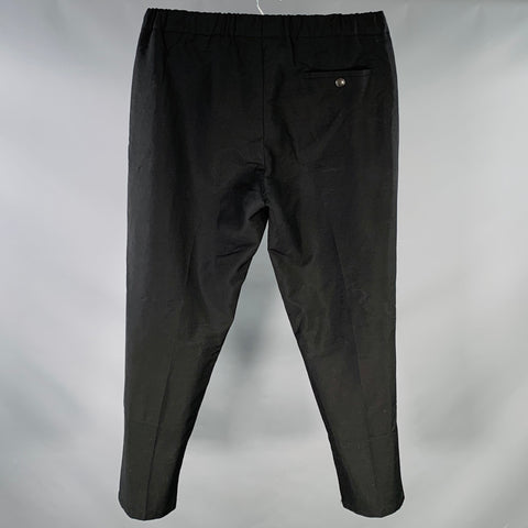 BURBERRY Size L Black Red Logo Wool Mohair Elastic Waistband Casual Pants