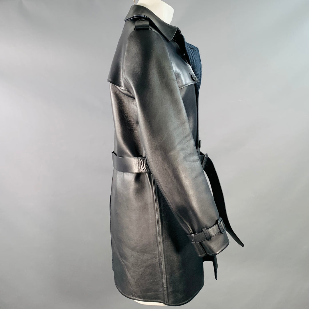 VALENTINO Size 38 Navy Lambskin Leather Double Breasted Belted Trenchcoat