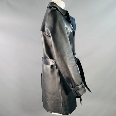 VALENTINO Size 38 Navy Lambskin Leather Double Breasted Belted Trenchcoat