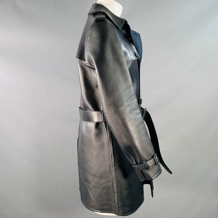 VALENTINO Size 38 Navy Lambskin Leather Double Breasted Belted Trenchcoat