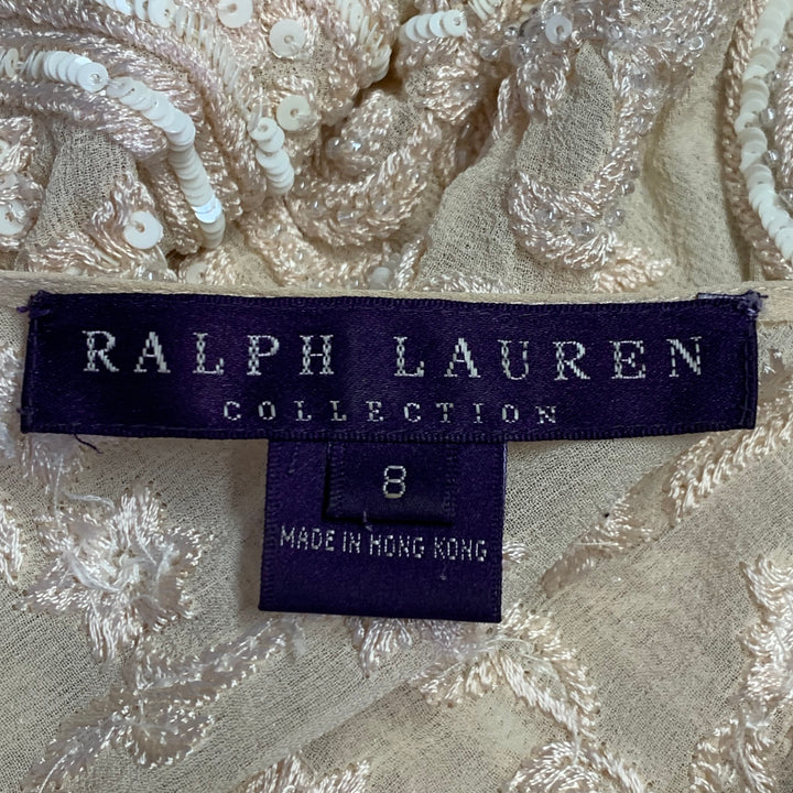 RALPH LAUREN Size M Beige Cream Silk Embroidered Spaghetti Straps Dress Top