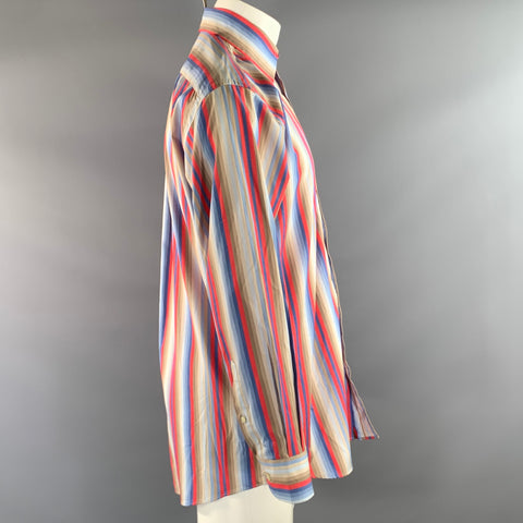 ETRO Size M Tan Red & Blue Stripe Button Up Long Sleeve Shirt