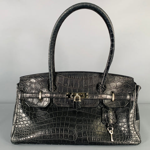 MAURO GOVERNA Black Alligator Leather Handbag
