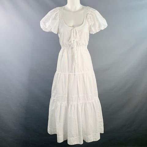 LA LIGNE Size XS White Cotton Linen Drawstring Midi Dress