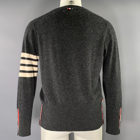 THOM BROWNE Size S Grey navy red white Knit Cashmere Crew Neck Sweater