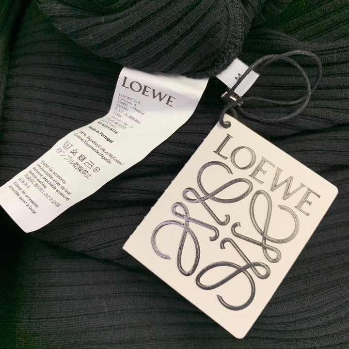 LOEWE Size M -Anagram- Black Cotton Ribbed Halter Dress