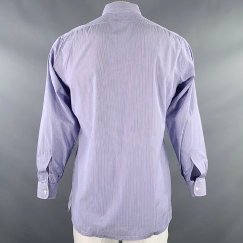 CHARVET Size M Blue Lilac Stripe Cotton Button Down Collar Long Sleeve Shirt