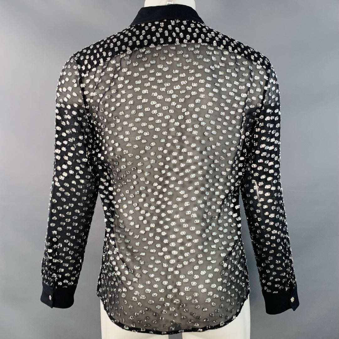 VERSUS by GIANNI VERSACE Size M Black Silver Metallic Silk Dots Long Sleeve Shirt