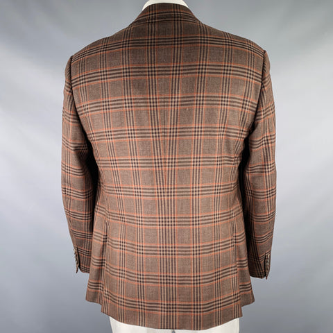 BRIONI Size 44 Brown Orange Plaid Wool Single Breasted Sport Coat