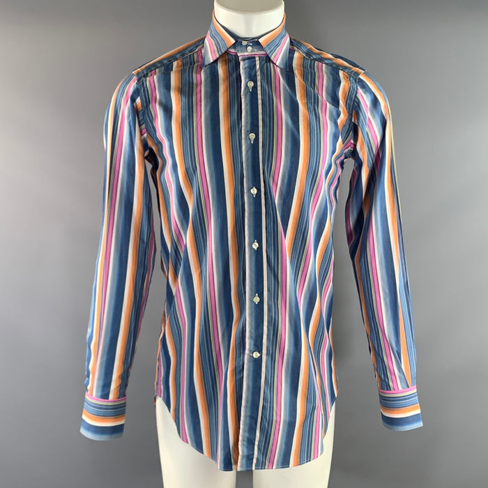 ETRO Size M Blue Orange Stripe Button Up Long Sleeve Shirt