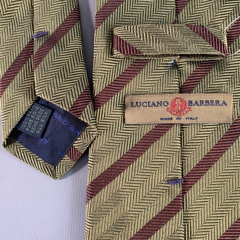 LUCIANO BARBERA Brown Olive Diagonal Stripe Silk Tie