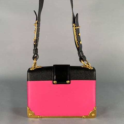 PRADA Cahier Pink Black Gold Leather Cross Body Mini Handbag