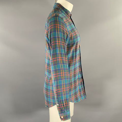 PS by PAUL SMITH Size M Blue Multi-Color Plaid Linen Cotton Long Sleeve Shirt