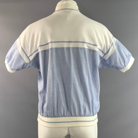 CHRISTIAN DIOR Size M White Light Blue Cotton Blend Short Sleeve Shirt