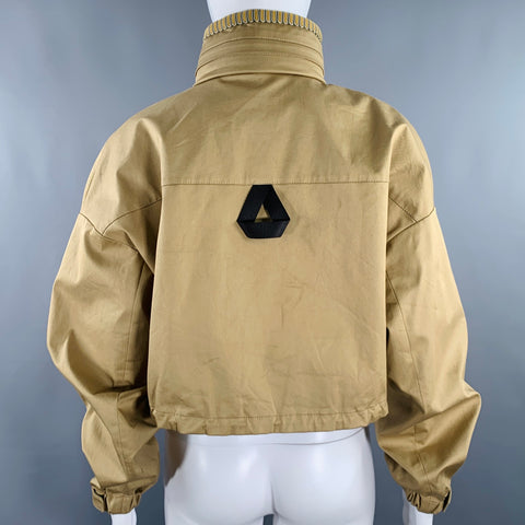 PRADA Size 2 Khaki Orange Cotton Blend Contrast Trim Crop Jacket