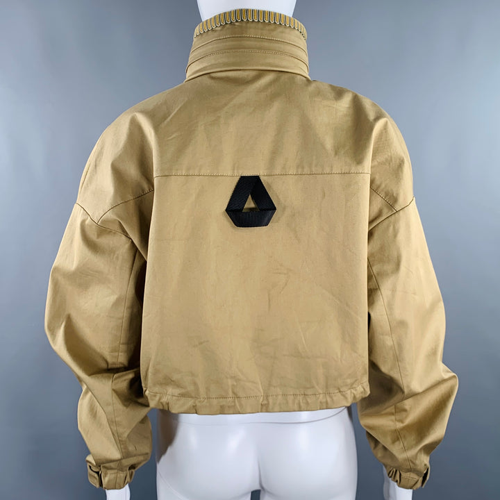 PRADA Size 2 Khaki Orange Cotton Blend Contrast Trim Crop Jacket