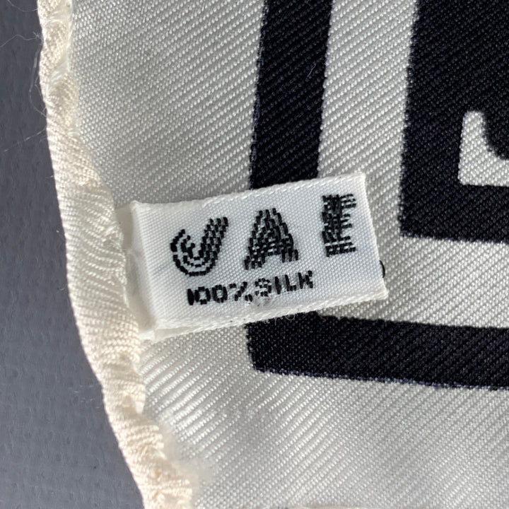 JAEGER Black White Monogram Silk Pocket Square