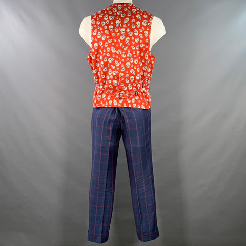 ASTOR & BLACK Size 44 Navy Red Twill Plaid Vest Suit Set