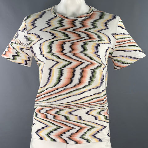 M MISSONI Size XL White Multi Color Zig Zag Cotton Crew Neck T-shirt