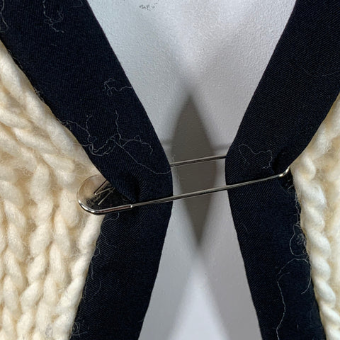YOHJI YAMAMOTO Size L Cream Black Wool Contrast Trim Cardigan