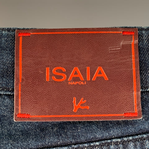 ISAIA Size 32 Blue Cotton Selvedge Twill Skinny Jeans