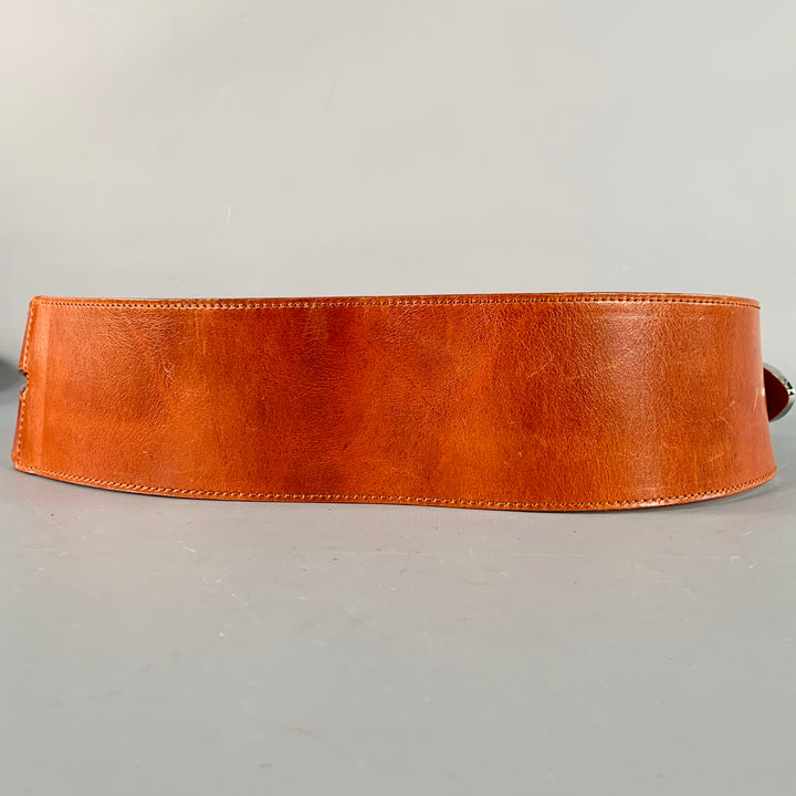 OSCAR DE LA RENTA Size M Brown Silver Leather Wrap Belt