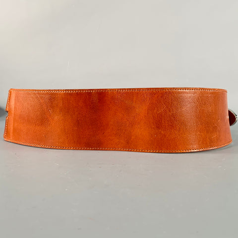 OSCAR DE LA RENTA Size M Brown Silver Leather Wrap Belt