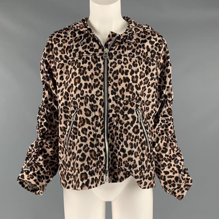 VERONICA BEARD Size S Beige Brown Polyester Animal Print Hooded Jacket