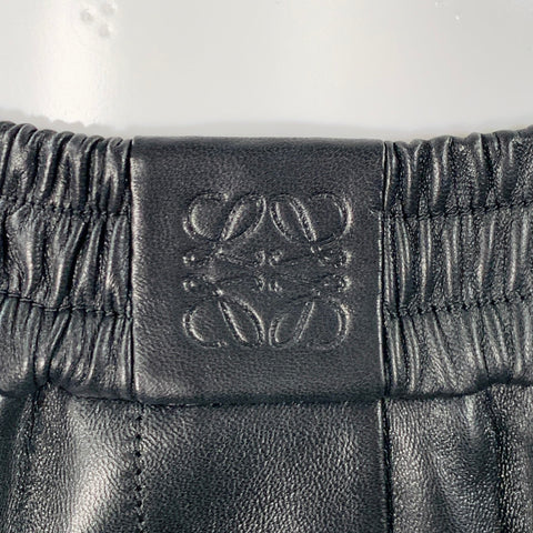 LOEWE Size XS Black Lambskin Leather Goat Suede Wide Leg Dress Pants