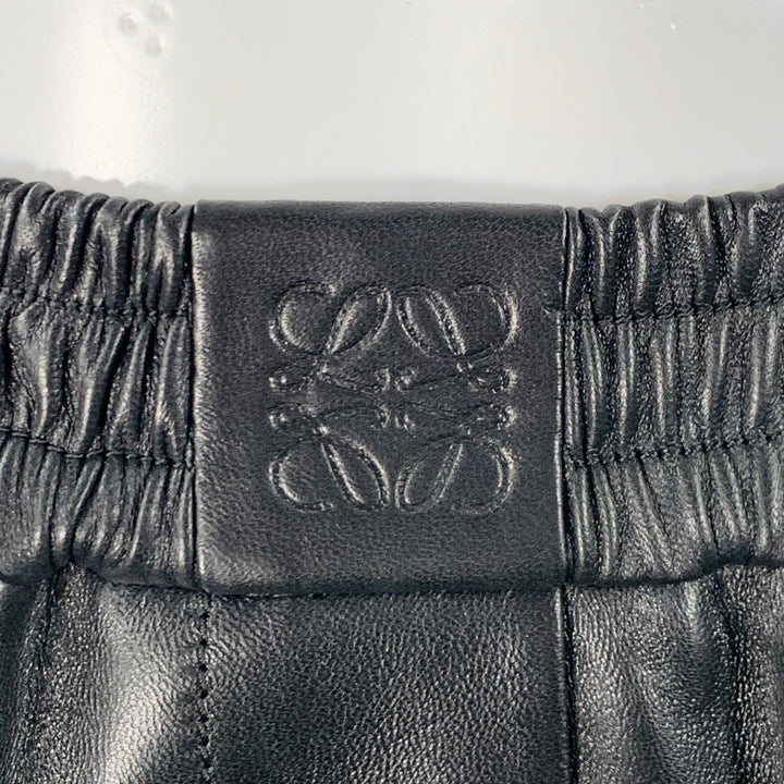 LOEWE Size XS Black Lambskin Leather Goat Suede Wide Leg Dress Pants