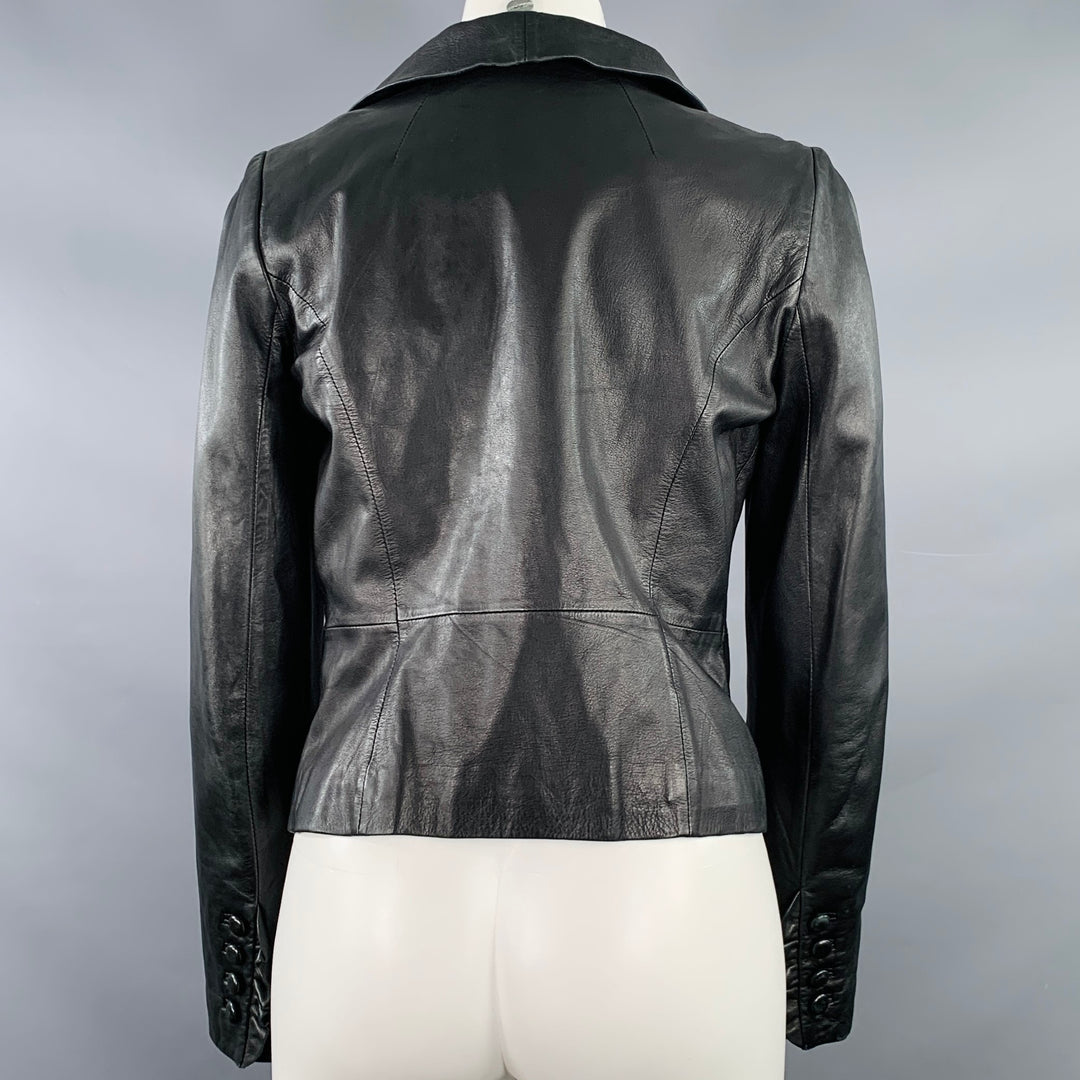 MILLY Size S Black Lambskin Leather Ruffle Jacket