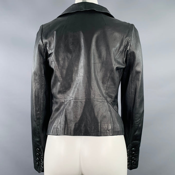 MILLY Size S Black Lambskin Leather Ruffle Jacket