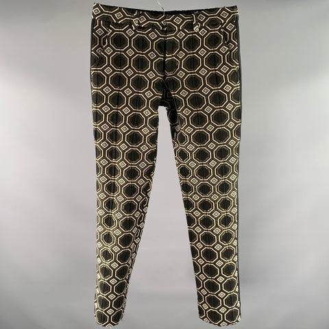 MR TURK Size 30 Black Gold Tan Geometric Polyester Blend Tuxedo Dress Pants