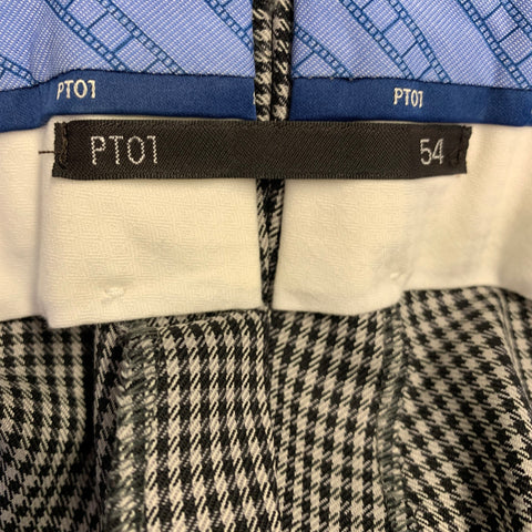 PT01 Size 38 Black White Plaid Virgin Wool Flat Front Slim Fit Casual Pants