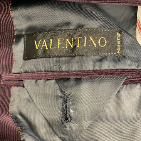 VALENTINO Size 40 Purple Corduroy Cotton Notch Lapel Sport Coat